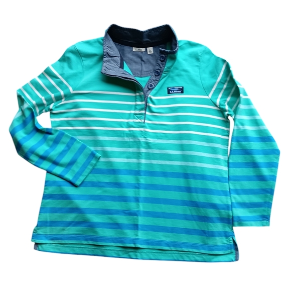L.L. BEAN WOMEN'S SIZE SMALL PETIT AQUA BLUE PULLOVER LONG SLEEVE SHIRT. - Picture 1 of 6
